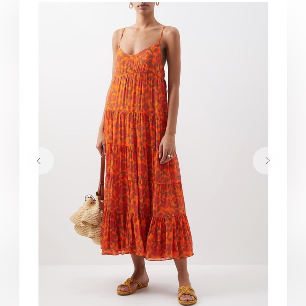 RHODE Josephine Floral-Print Challis Maxi Dress XS Orange